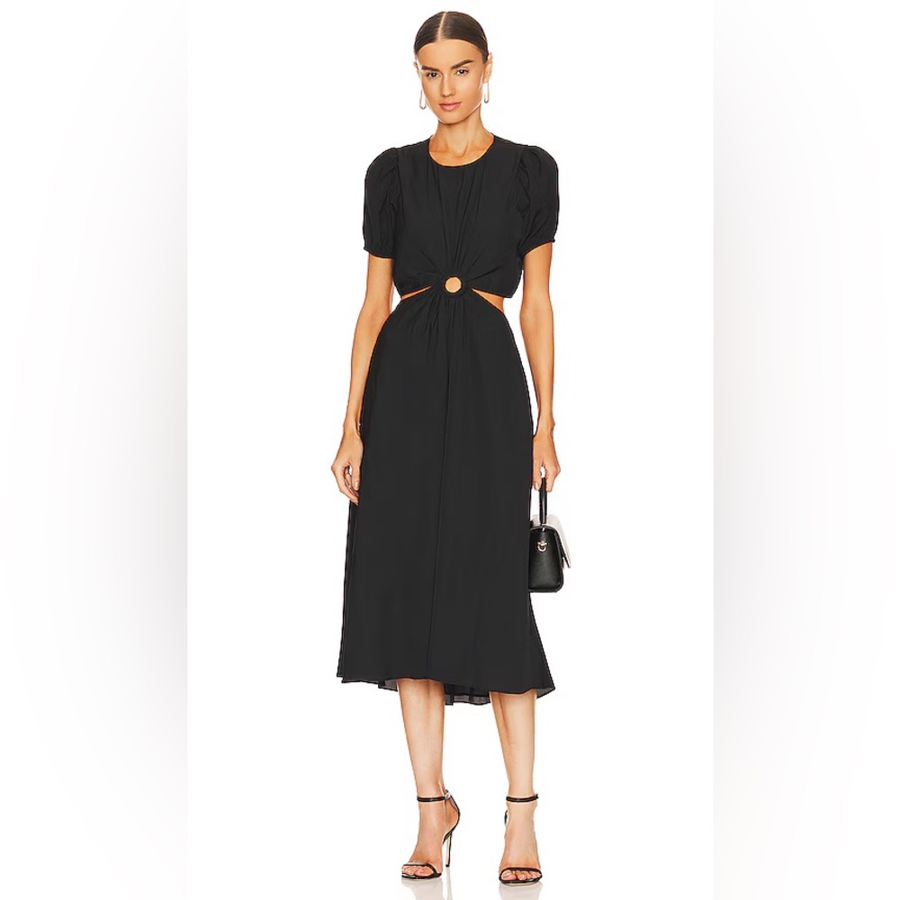 Revolve 1. State Cutout Puff Sleeve Midi Dress Size 12 Rich Black Morning Blooms